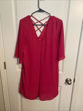 DR2 Fuchsia Crisscross Back Midi Dress
